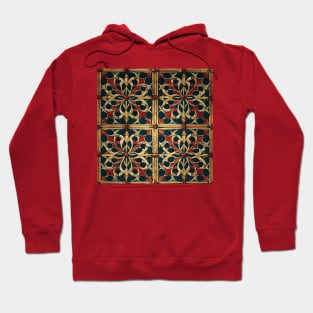 Red, Blue, and Gold Repeating Tile Pattern Hoodie